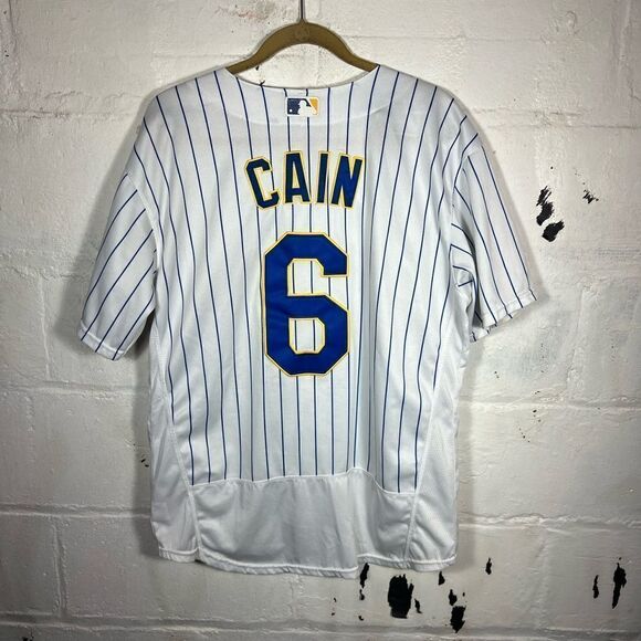 MILWAUKEE BREWERS LORENZO CAIN #6 MAJESTIC JERSEY MENS SZ 44 STITCHED - Picture 2 of 8